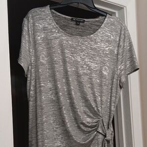 INC International Concepts Silver Gray Tie Front Short Sleeve Tee